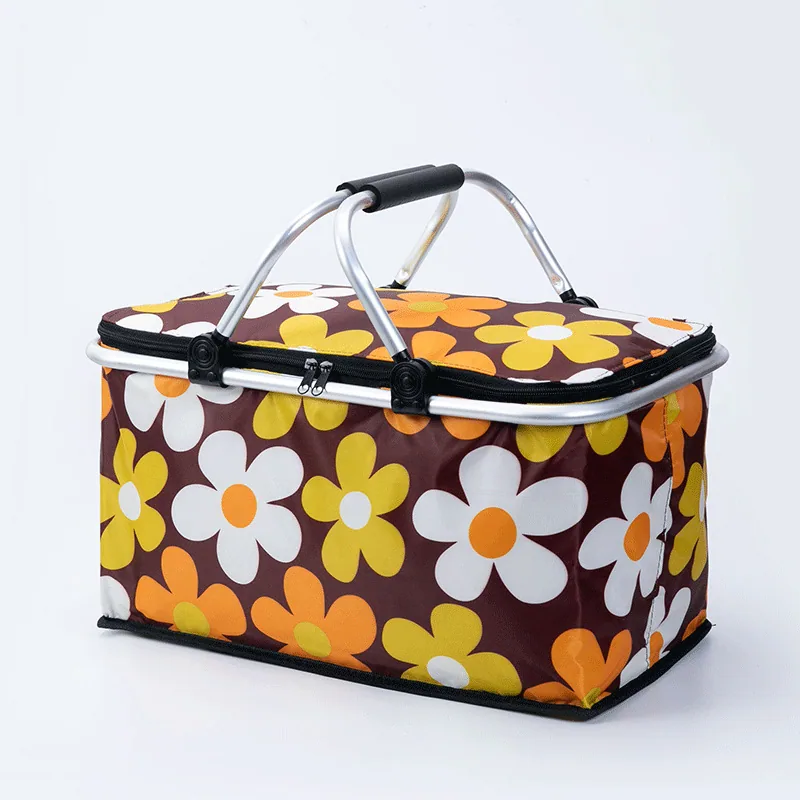 Picnic basket foldable supermarket shopping basket camping hand cooler bag thermal insulation bento lunch box bag outdoor storag 12