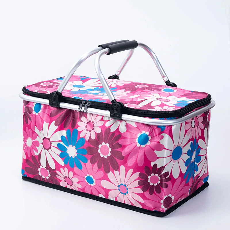 Picnic basket foldable supermarket shopping basket camping hand cooler bag thermal insulation bento lunch box bag outdoor storag 4