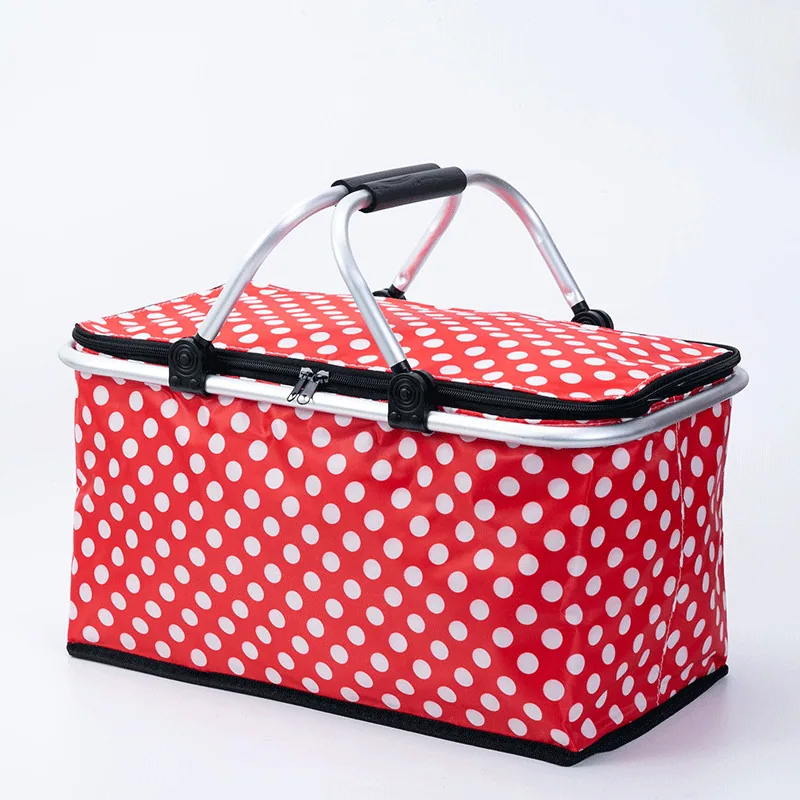 Picnic basket foldable supermarket shopping basket camping hand cooler bag thermal insulation bento lunch box bag outdoor sto