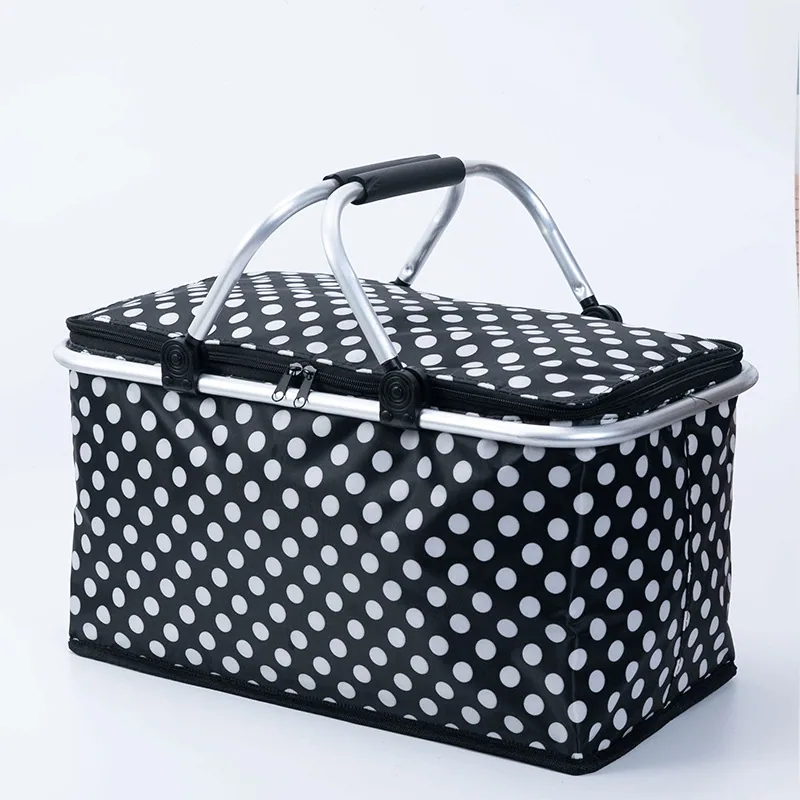 Picnic basket foldable supermarket shopping basket camping hand cooler bag thermal insulation bento lunch box bag outdoor storag 2