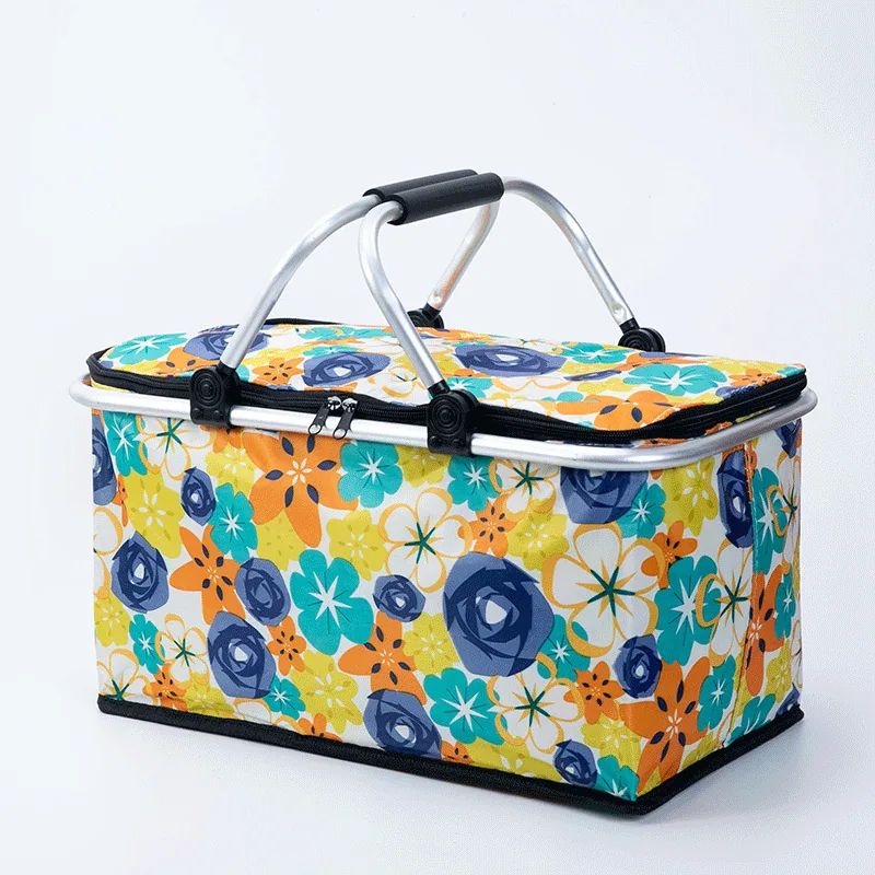 Picnic basket foldable supermarket shopping basket camping hand cooler bag thermal insulation bento lunch box bag outdoor storag 13