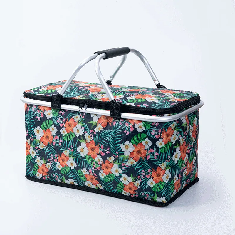 Picnic basket foldable supermarket shopping basket camping hand cooler bag thermal insulation bento lunch box bag outdoor storag 8