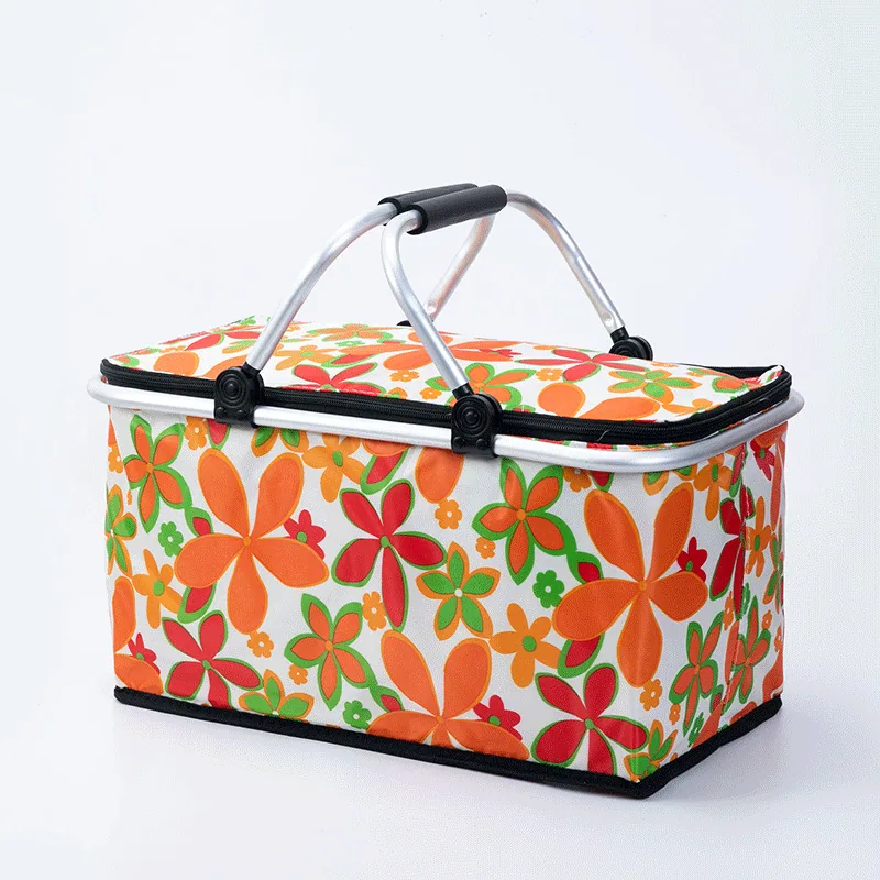 Picnic basket foldable supermarket shopping basket camping hand cooler bag thermal insulation bento lunch box bag outdoor storag 14