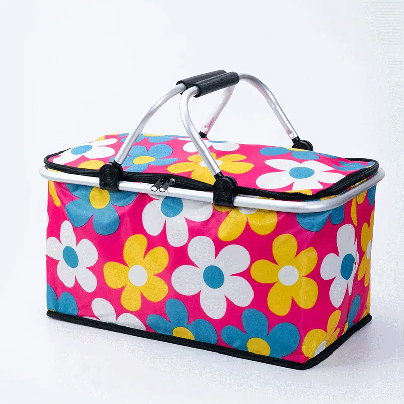 Picnic basket foldable supermarket shopping basket camping hand cooler bag thermal insulation bento lunch box bag outdoor storag 16