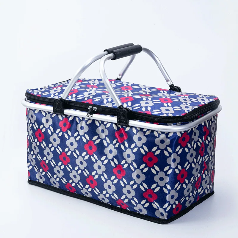 Picnic basket foldable supermarket shopping basket camping hand cooler bag thermal insulation bento lunch box bag outdoor storag 15