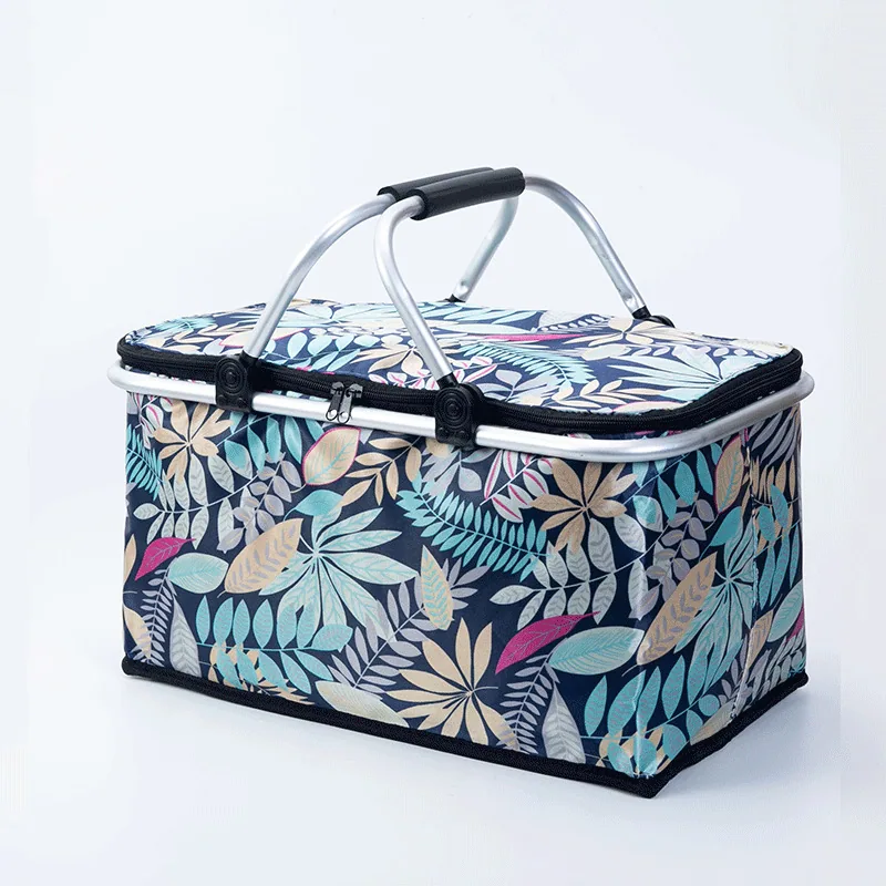 Picnic basket foldable supermarket shopping basket camping hand cooler bag thermal insulation bento lunch box bag outdoor storag 7