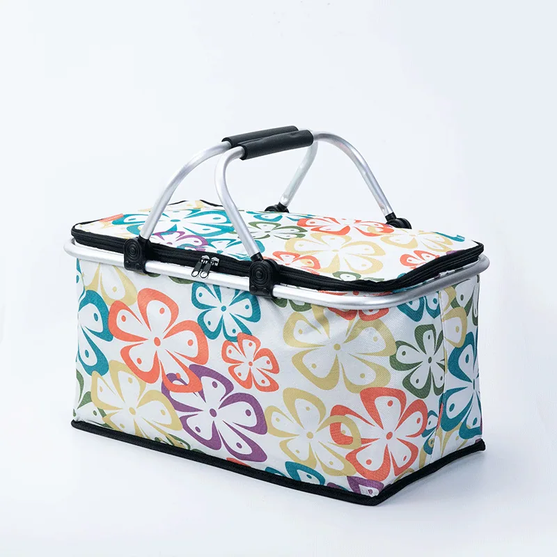 Picnic basket foldable supermarket shopping basket camping hand cooler bag thermal insulation bento lunch box bag outdoor storag 11