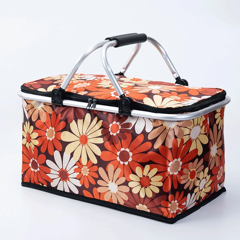 Picnic basket foldable supermarket shopping basket camping hand cooler bag thermal insulation bento lunch box bag outdoor storag 3