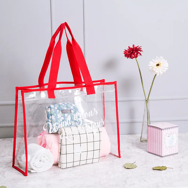Nueva bolsa de playa, bolsa de aseo de PVC, bolsa transparente anti gelatina de frutas, bolsa de almacenamiento práctica para