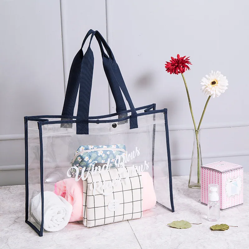 Nueva bolsa de playa, bolsa de aseo de PVC, bolsa transparente anti gelatina de frutas, bolsa de almacenamiento práctica para viaje, fitness y natación 4