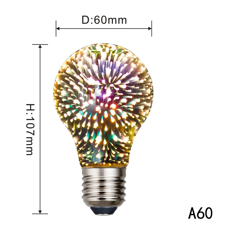 3D bulb Edison LED three-dimensional color fireworks fireworks decoration personality creative art colorful E27 screw mouth
