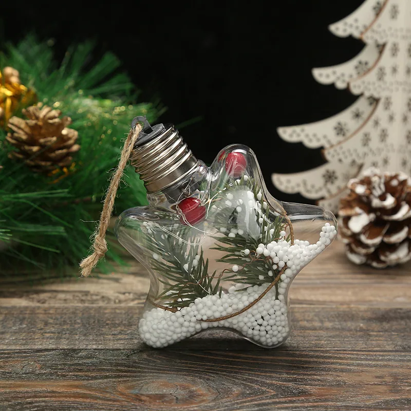 Christmas New Christmas Decoration LED Luminous Pentagram Star Christmas Tree Pendant Creative Transparent PET Christmas Ball