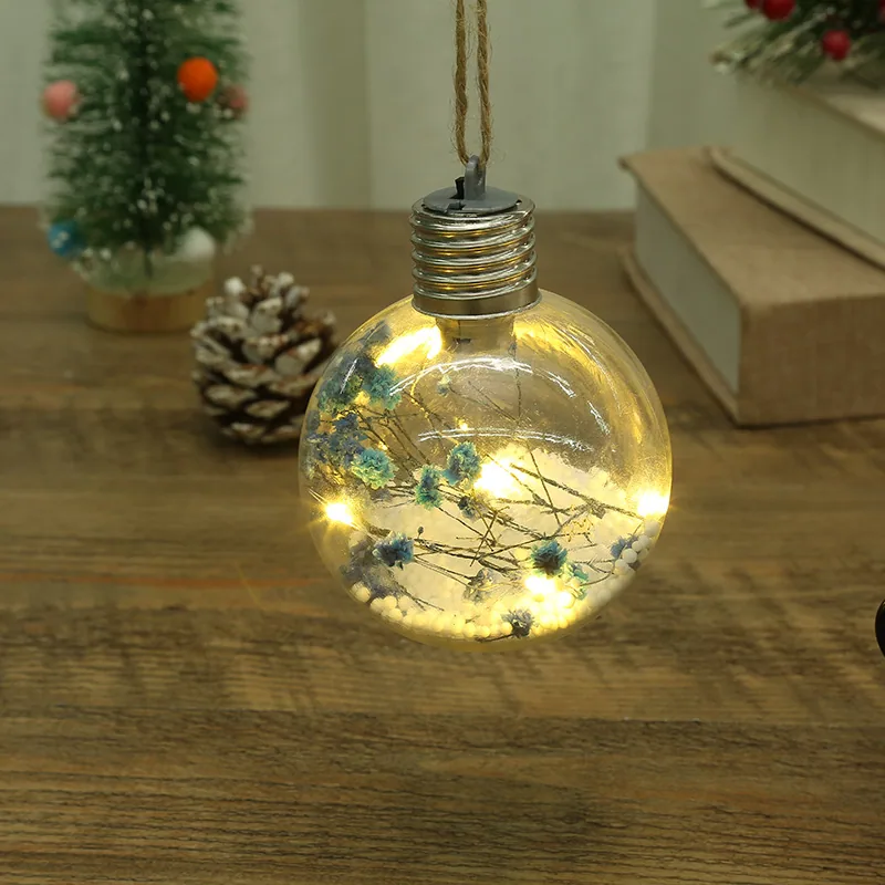 LED Luminous Transparent Plastic Christmas Ball Christmas Starry Creative Simulation Bulb Christmas Tree Decoration Pendant 24