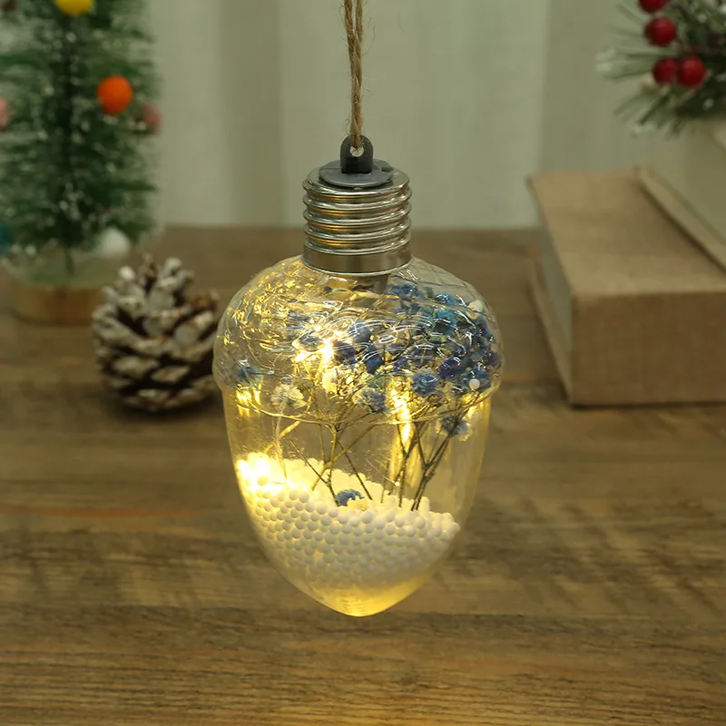 LED Luminous Transparent Plastic Christmas Ball Christmas Starry Creative Simulation Bulb Christmas Tree Decoration Pendant 10