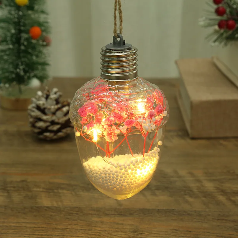 LED Luminous Transparent Plastic Christmas Ball Christmas Starry Creative Simulation Bulb Christmas Tree Decoration Pendant 8