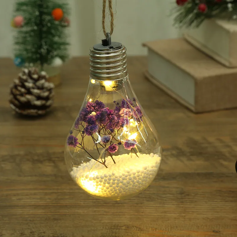 LED Luminous Transparent Plastic Christmas Ball Christmas Starry Creative Simulation Bulb Christmas Tree Decoration Pendant 6