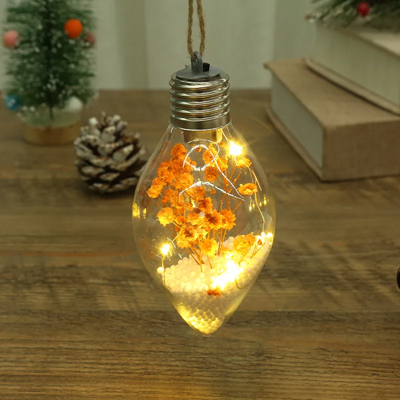 LED Luminous Transparent Plastic Christmas Ball Christmas Starry Creative Simulation Bulb Christmas Tree Decoration Pendant 22