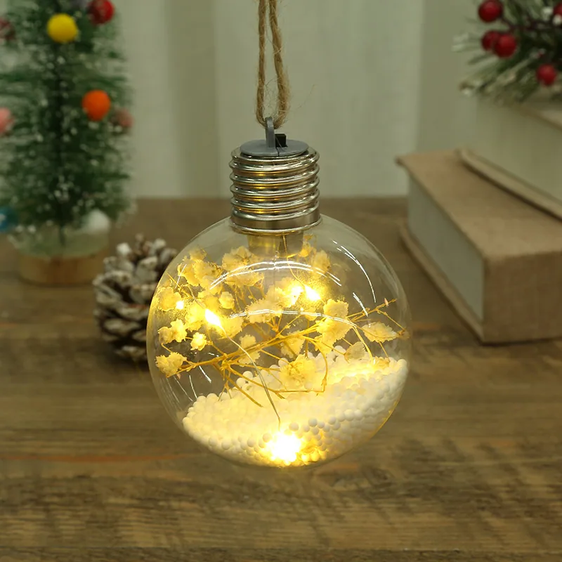 LED Luminous Transparent Plastic Christmas Ball Christmas Starry Creative Simulation Bulb Christmas Tree Decoration Pendant 28