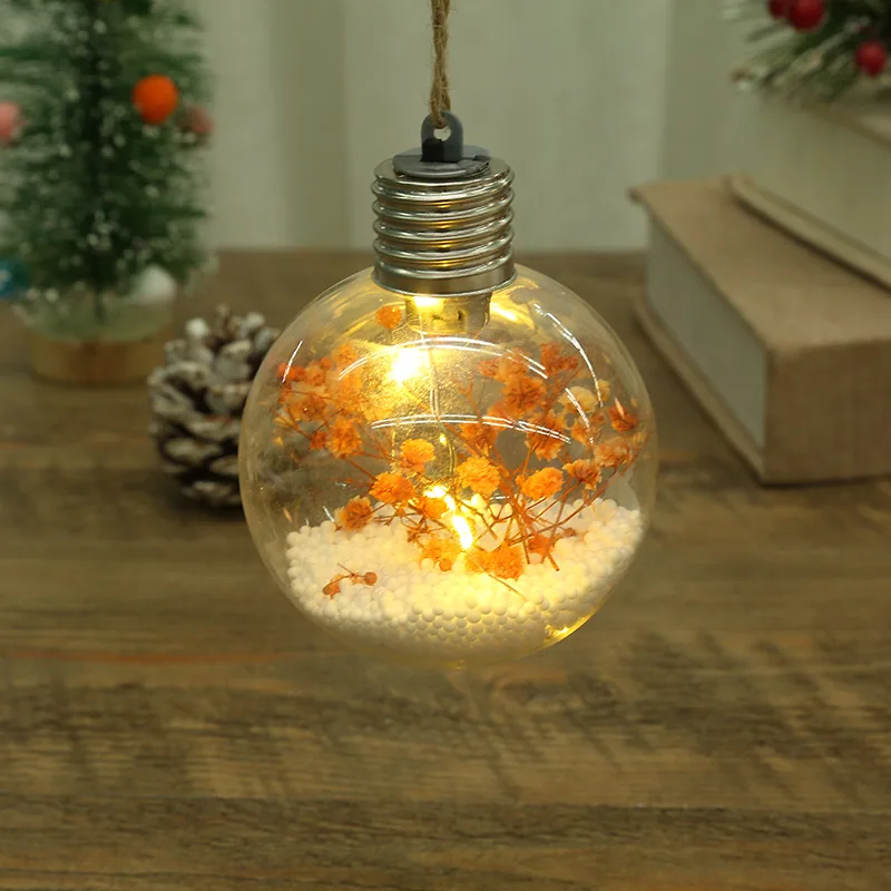 LED Luminous Transparent Plastic Christmas Ball Christmas Starry Creative Simulation Bulb Christmas Tree Decoration Pendant 25