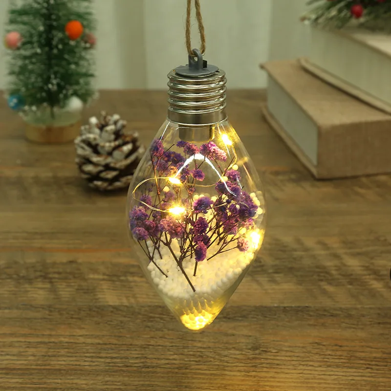 LED Luminous Transparent Plastic Christmas Ball Christmas Starry Creative Simulation Bulb Christmas Tree Decoration Pendant 18
