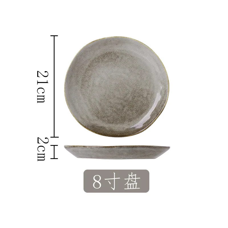 Vintage ceramic ware kiln a plate Hotel buffet fruit plate Western steak plate Special-shaped small bowl round plate 6