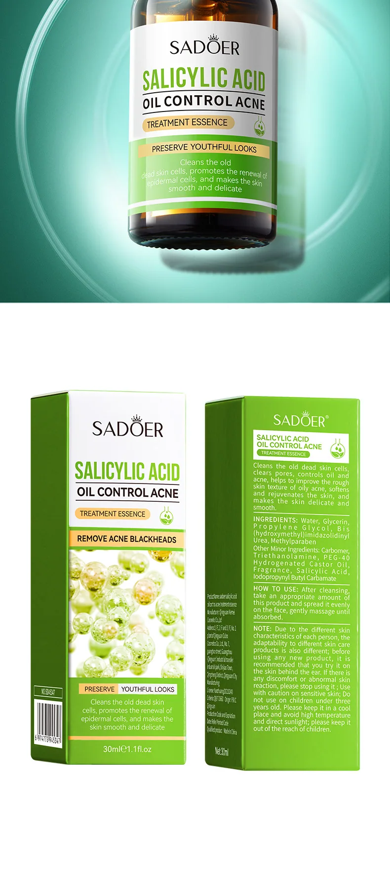SADOER Salicylic Acid Oil Control essence can be selected in multiple specifications to remove acne, repair and fade acne mar