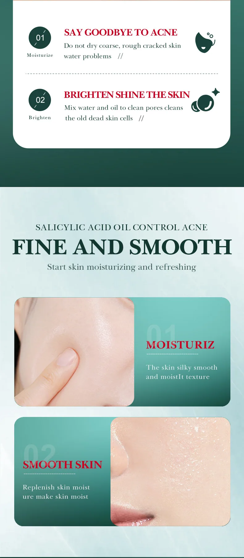 SADOER Salicylic Acid Oil Control&Acne Removing essence Ingredient Selling Point Map, Facial and Body facial mask to Lighten 