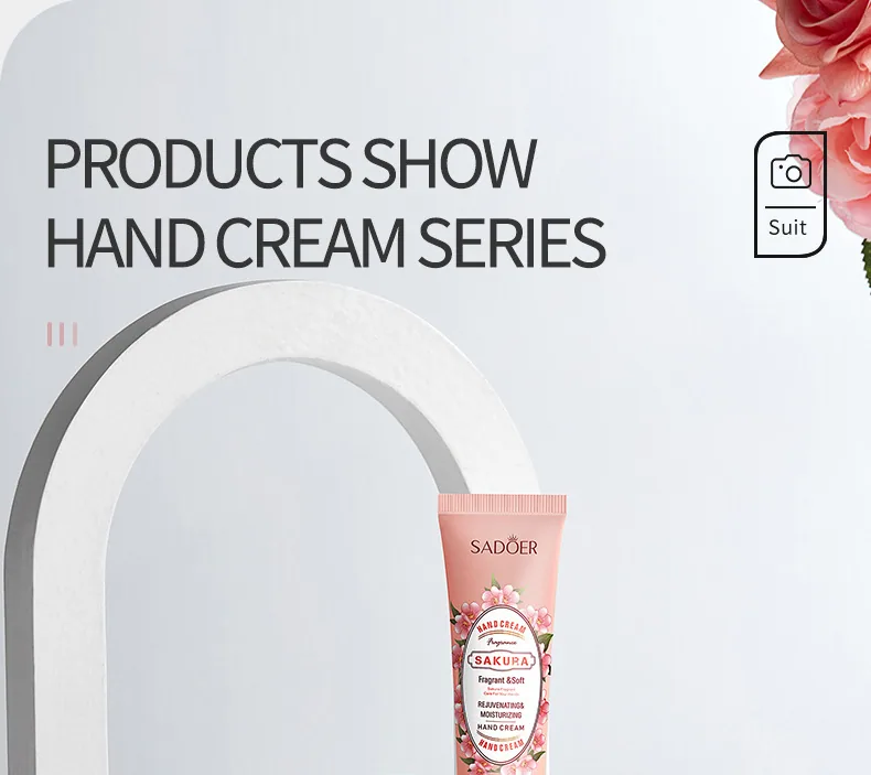 SADOER Avocado Hand Cream Packaging Back Ingredients Description Moisturizing, Soft, Refreshing, Non greasy Formula Display