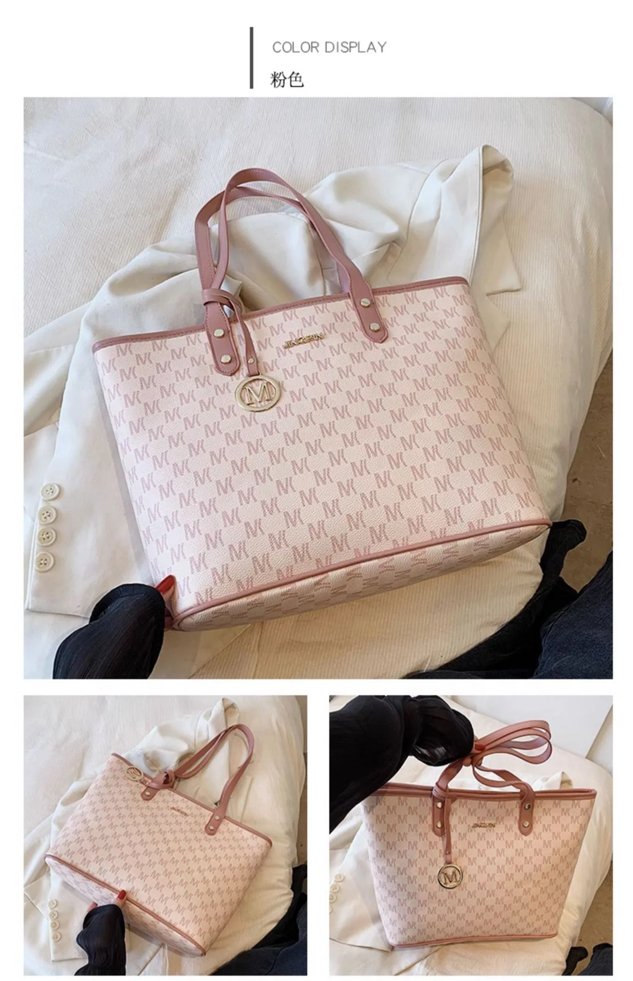 womens bag foreign trade hot one piece of shipping 2024 new large-capacity pink shoulder tote bag 21