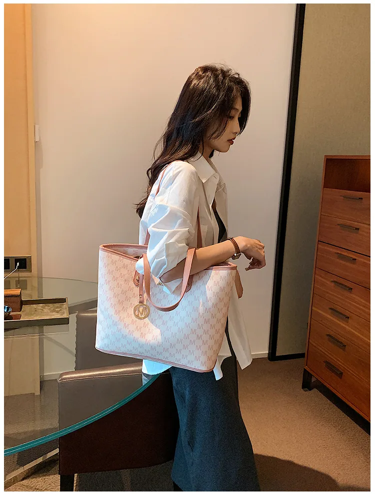 womens bag foreign trade hot one piece of shipping 2024 new large-capacity pink shoulder tote bag 24