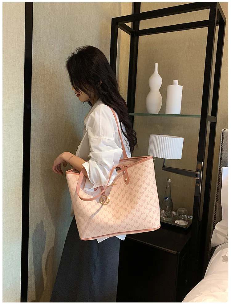 womens bag foreign trade hot one piece of shipping 2024 new large-capacity pink shoulder tote bag 26
