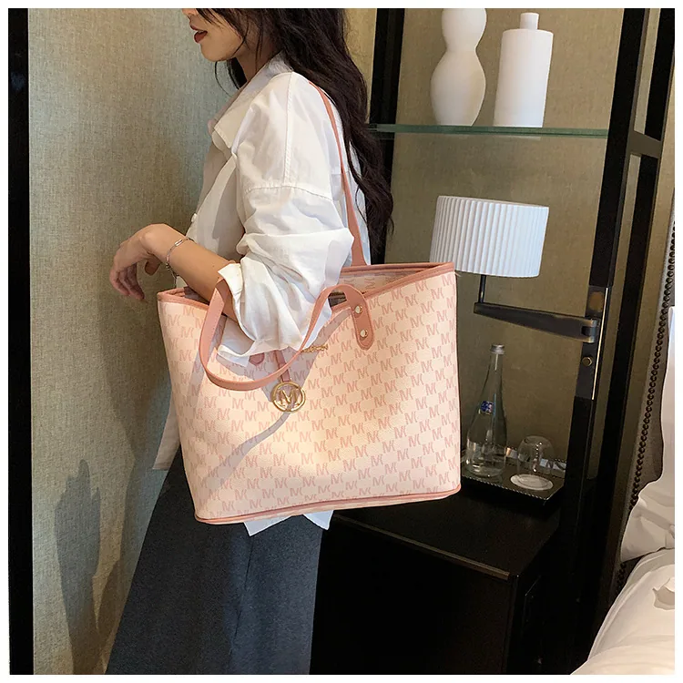 womens bag foreign trade hot one piece of shipping 2024 new large-capacity pink shoulder tote bag 7