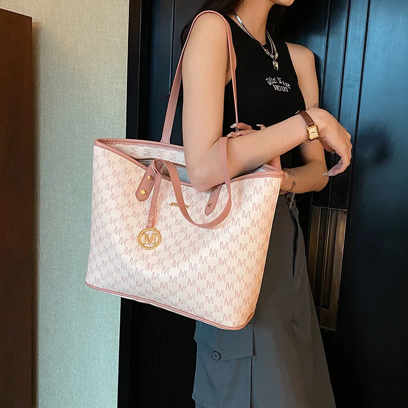 womens bag foreign trade hot one piece of shipping 2024 new large-capacity pink shoulder tote bag 3