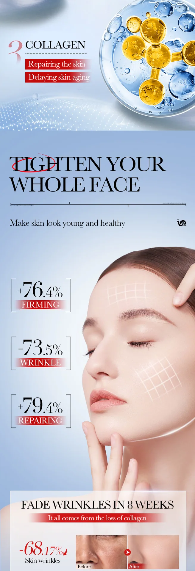 SADOER Snail Collagen Firming Anti Wrinkle facial mask Ingredients Description Moisturizing Skin Care Set for Face and Body