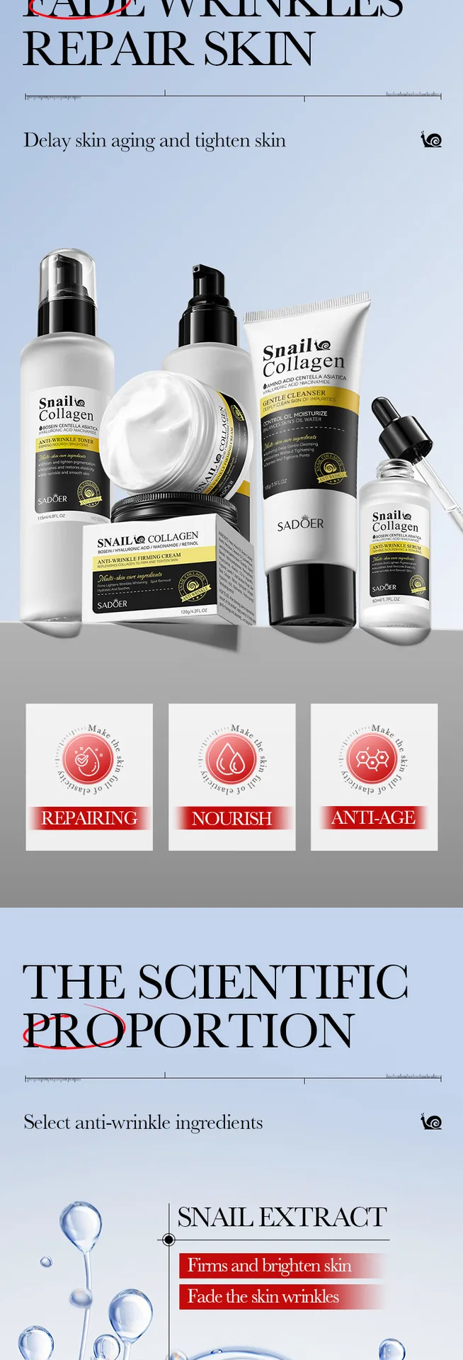 SADOER Snail Collagen Firming Anti Wrinkle facial mask Size Specification Marking Skin Care Set One Piece Foreign Trade Whole