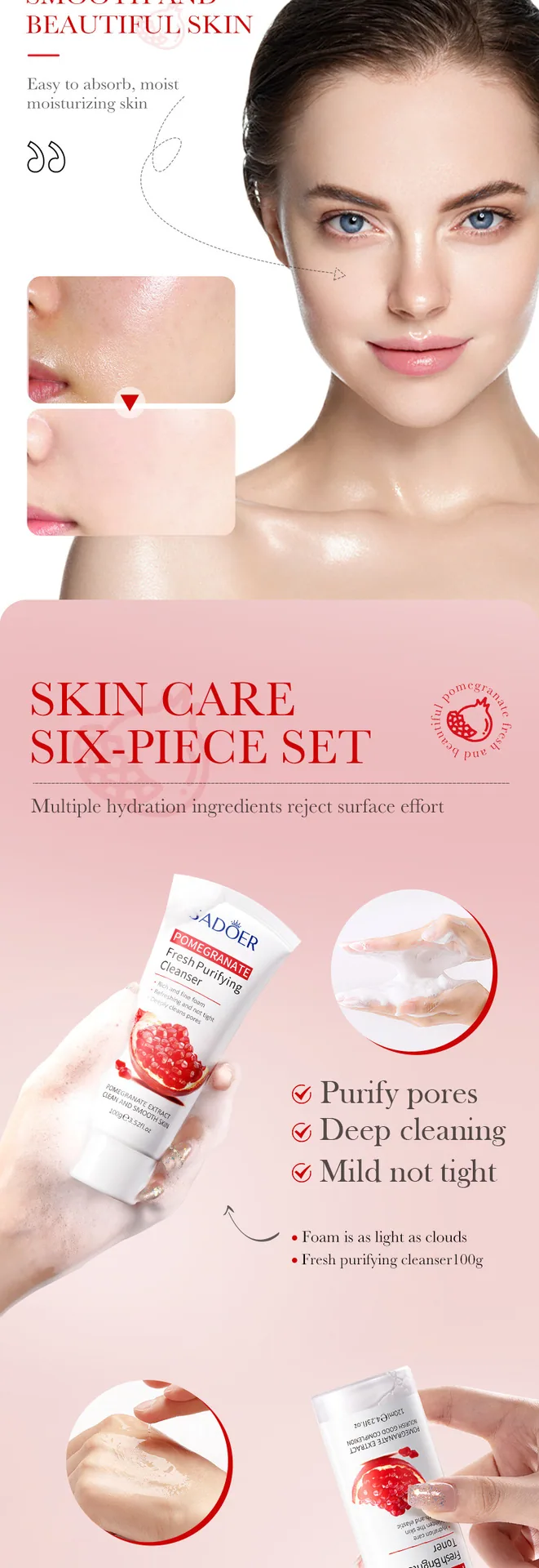SADOER Pomegranate Skincare Set Sheet 11, Product Size Labeling Diagram, Display Full English Packaging Specifications and Ca