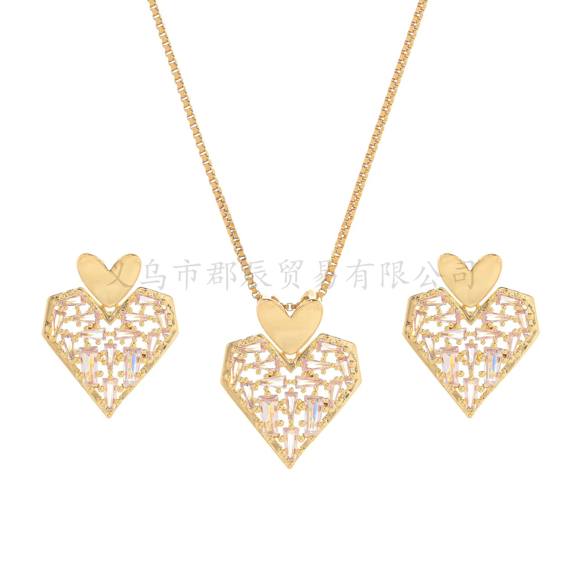 Necklace female Internet celebrity full of zirconium love jewelry, cross-border niche light luxury temperament, hollow stud earr 3