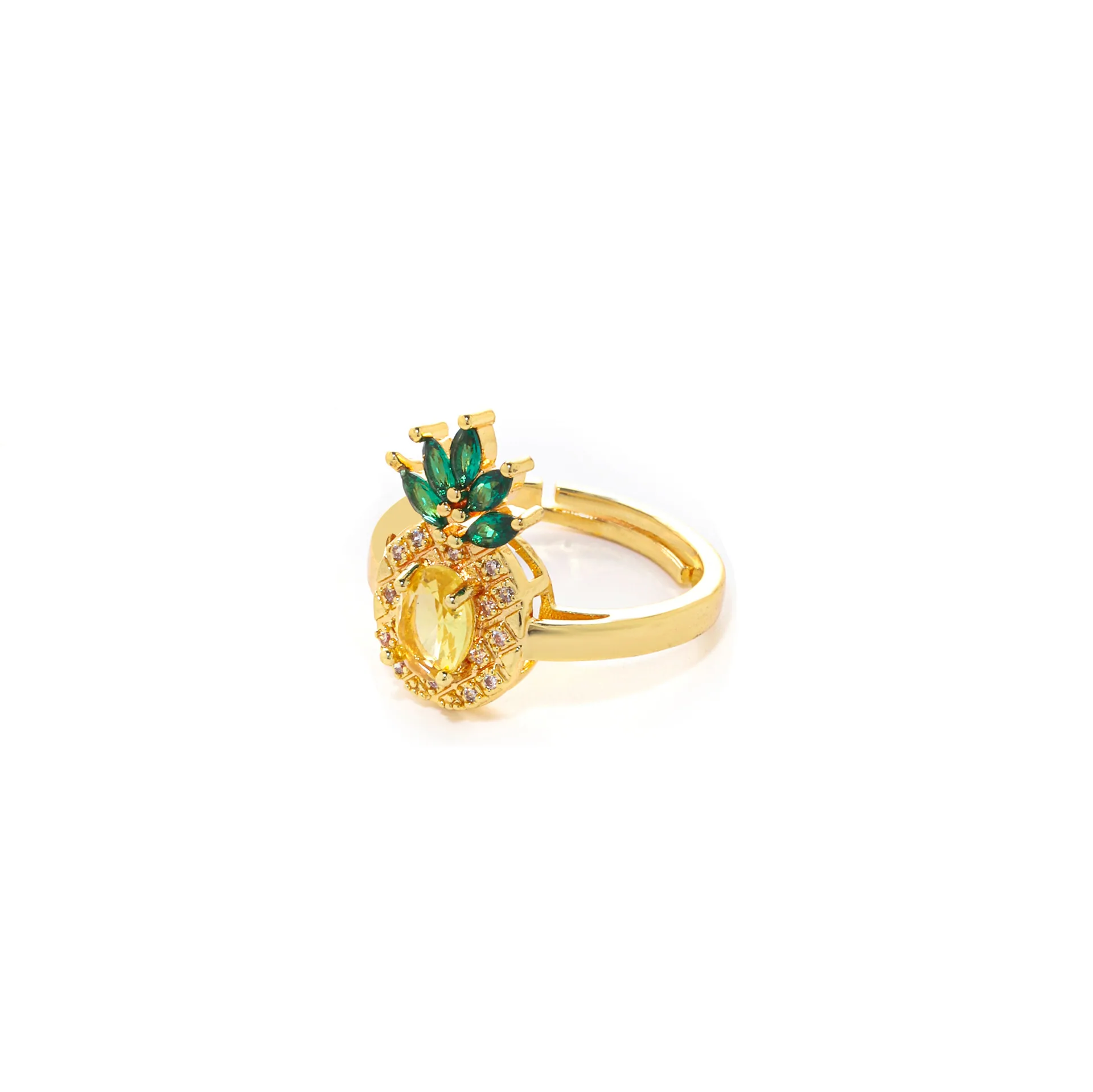 European and American fashion copper gold-plated gold zircon jewelry luxury pineapple versatile set cross-border womens ring nec 3