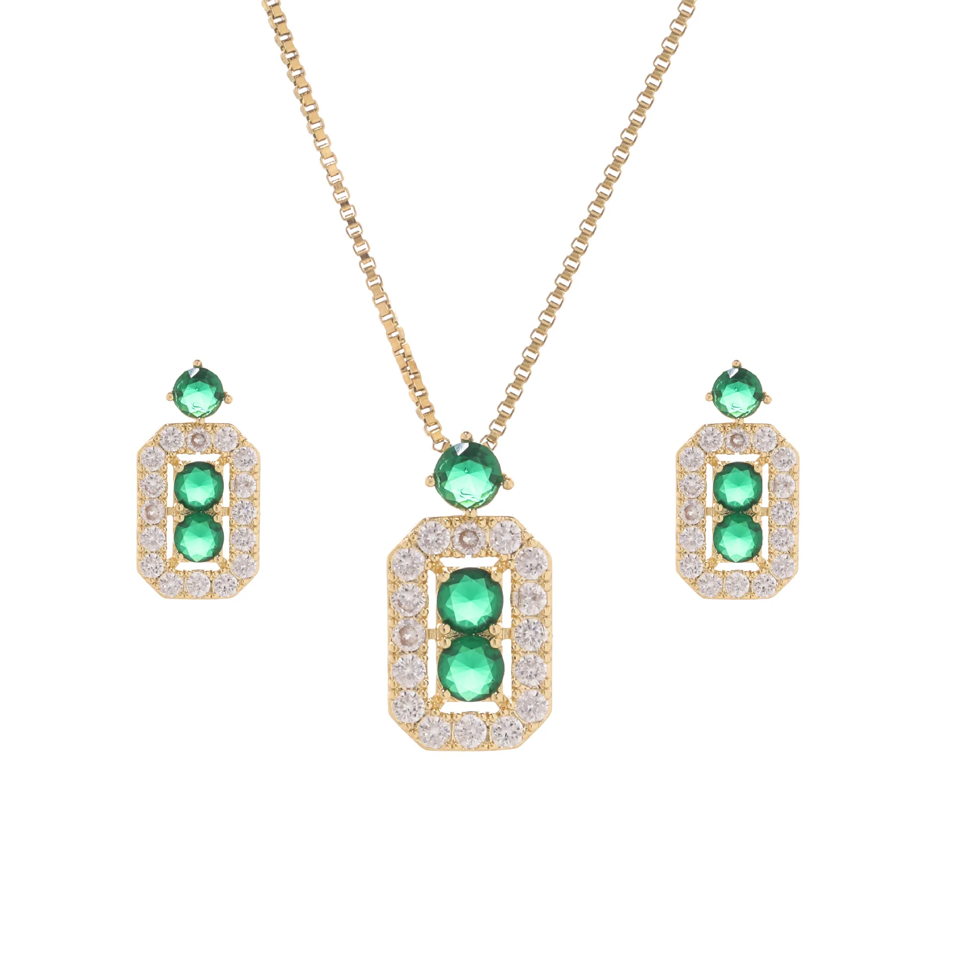 European and American hot-selling emerald jewelry sets, light luxury, niche, high-end, full diamond women's necklaces, stud earr 3