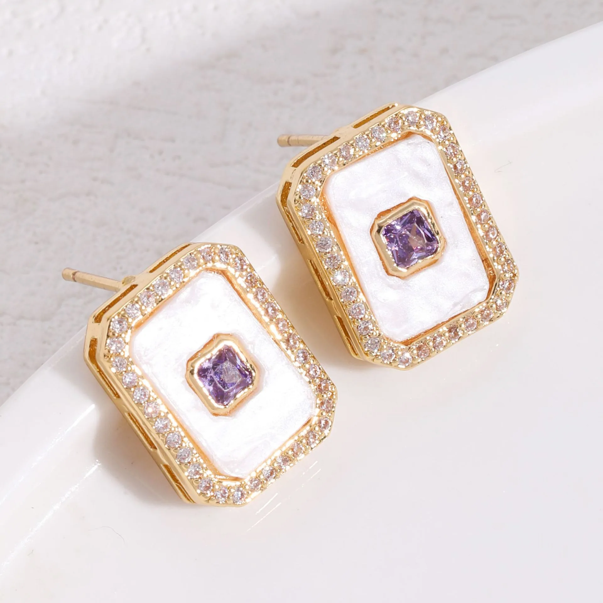 Light luxury purple zircon square brand necklace stud rings do not fade women's jewelry set high-end Yiwu accessories 3