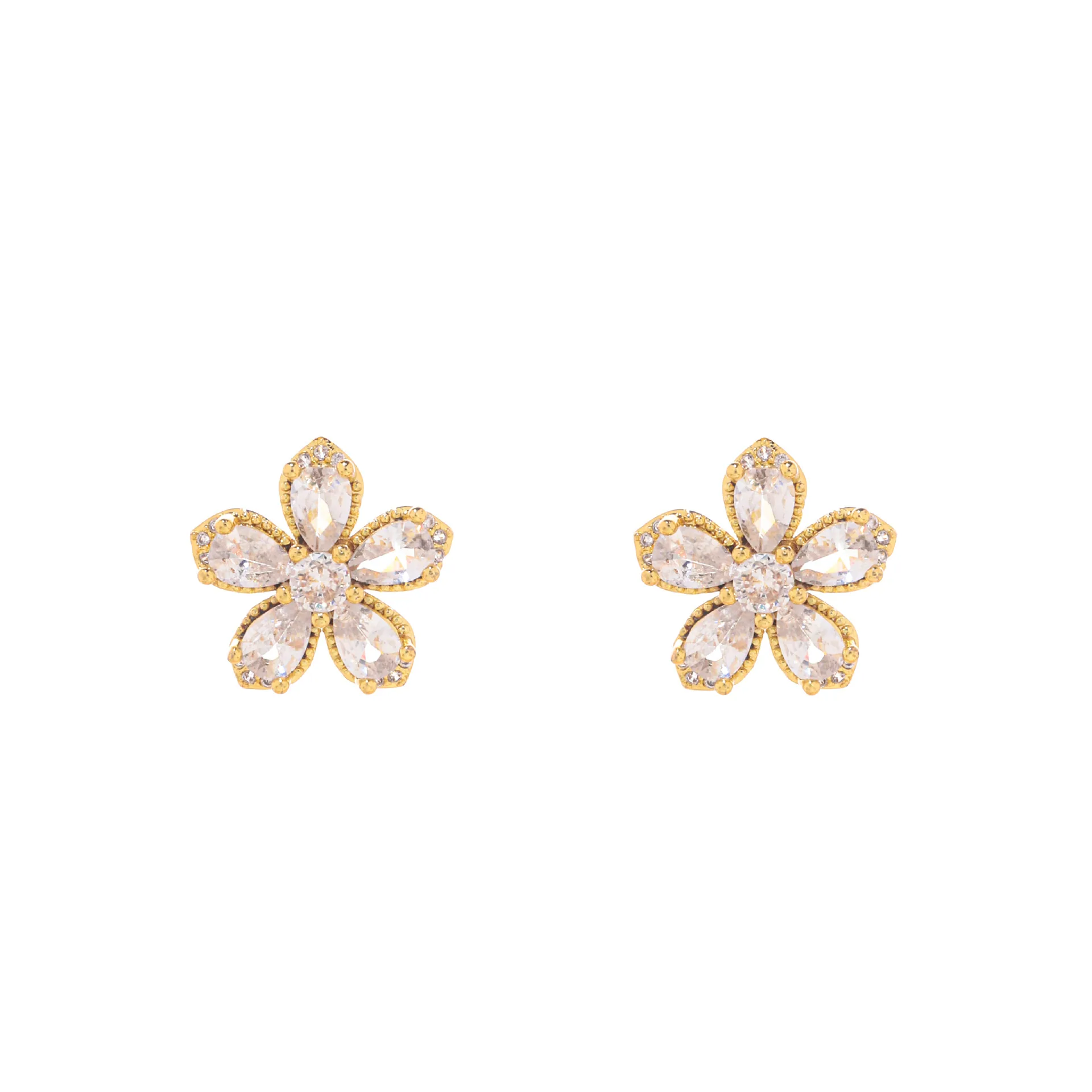 Cross-border zircon five-petal flower necklace stud earrings two-piece set of titanium steel lip chain copper micro-inlaid niche 2