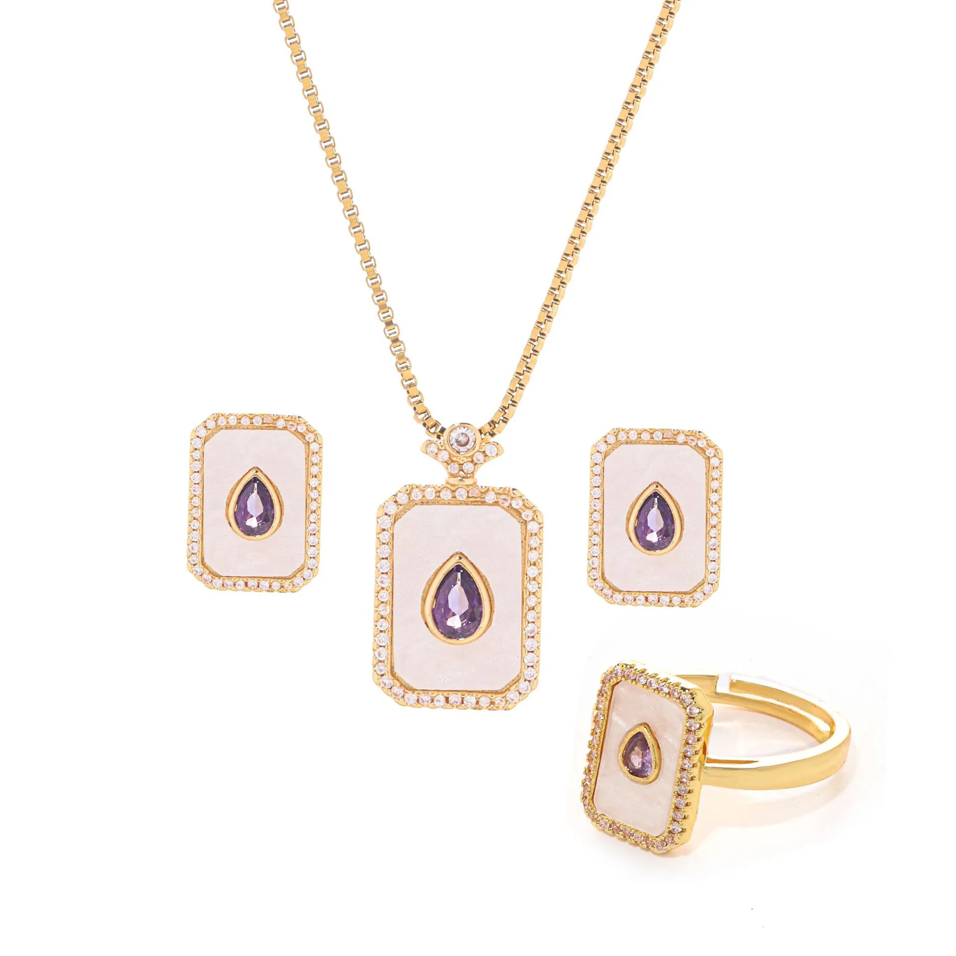 Fashionable square jewelry set, temperament, light luxury, high-end sense, full zirconium copper inlaid with zircon earrings, ne 4
