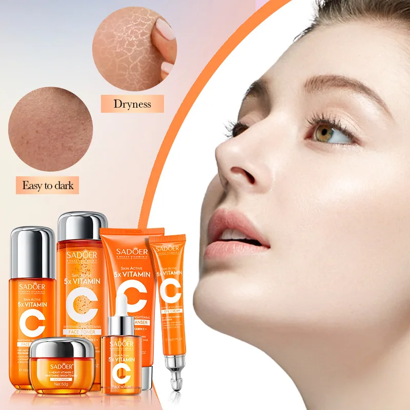 Close-up of the SADOER Five-Dimensional C Whitening and Brightening Mask product bottle texture, showcasing the delicate text