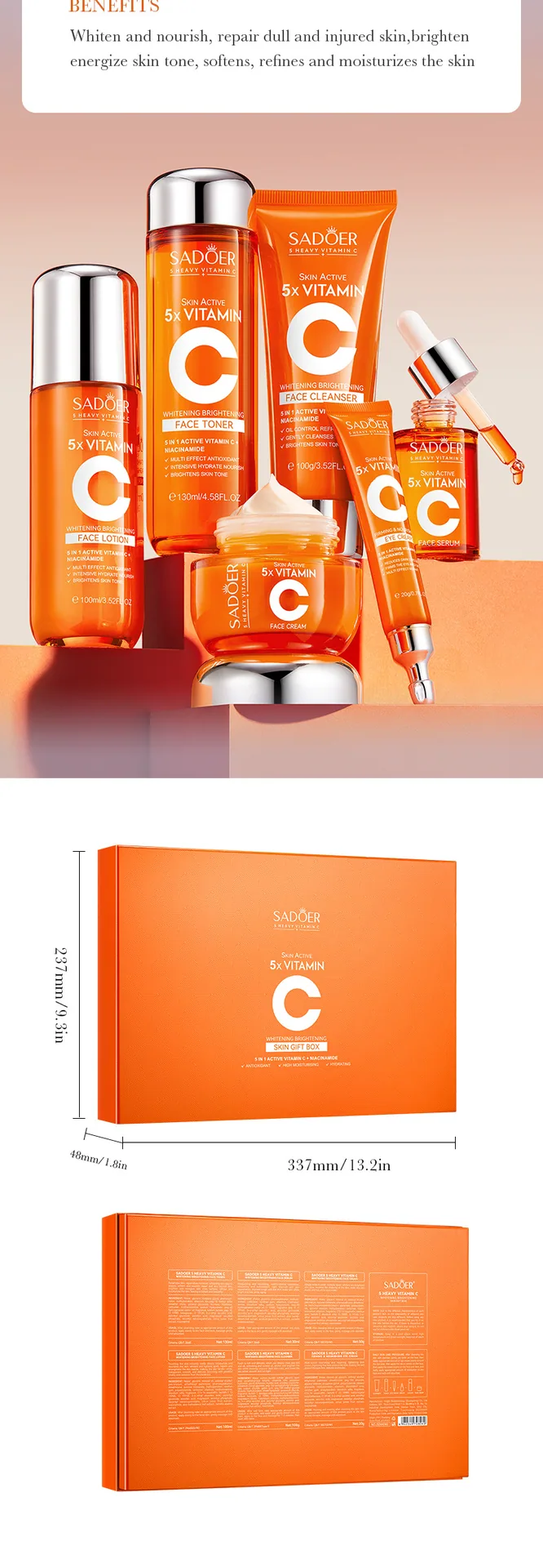 SADOER Five-Dimensional C Brightening and Whitening Facial Mask Cross-Border Wholesale Full Box Packaging, Foreign Trade Expo