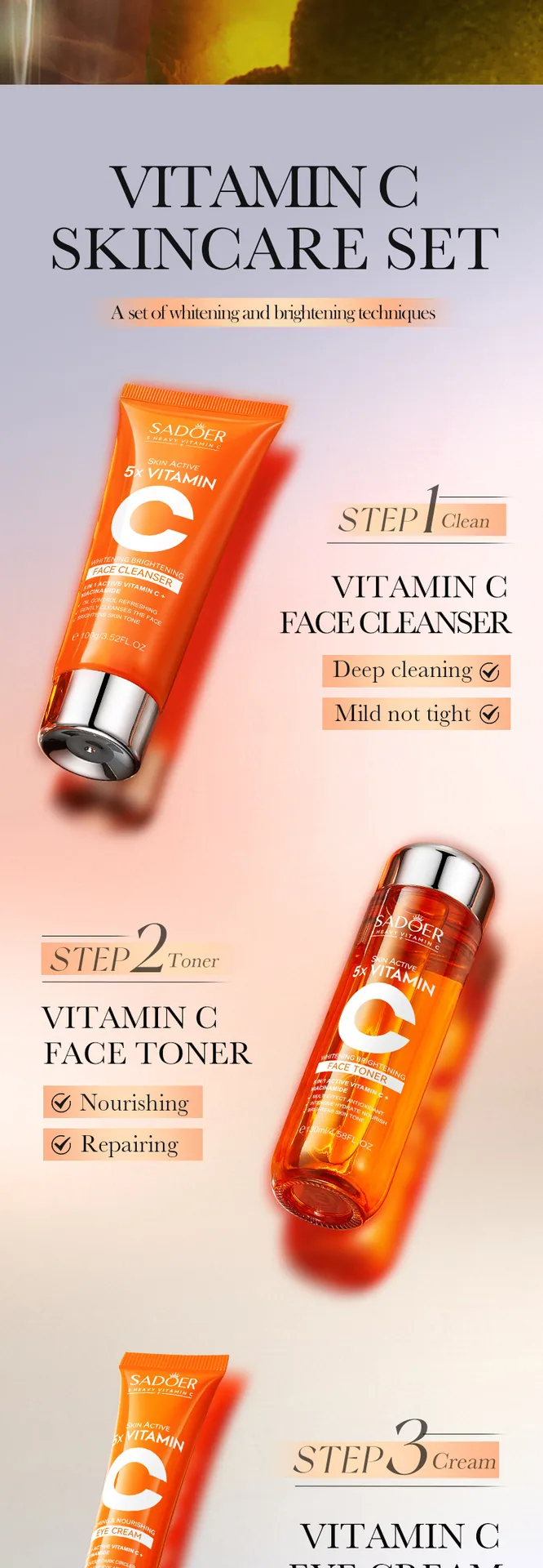 Close-up of the front of the SADOER five-dimensional C whitening and brightening facial mask packaging box, cross-border expo