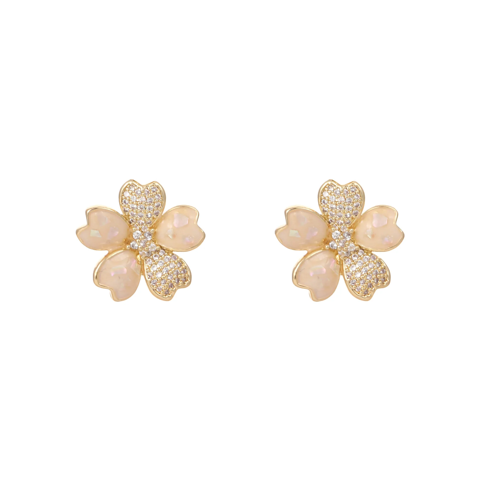 Fünfblättrige Blume aus Titanstahl voller Diamanten, Opalketten, Ohrstecker, leichter Luxus, Nische, hochwertige Yiwu-Accessoires, Damen 2