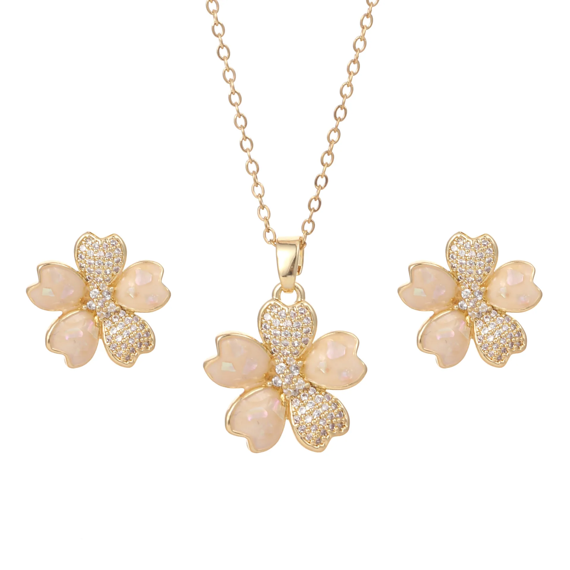 Fünfblättrige Blume aus Titanstahl voller Diamanten, Opalketten, Ohrstecker, leichter Luxus, Nische, hochwertige Yiwu-Accessoires, Damen 3