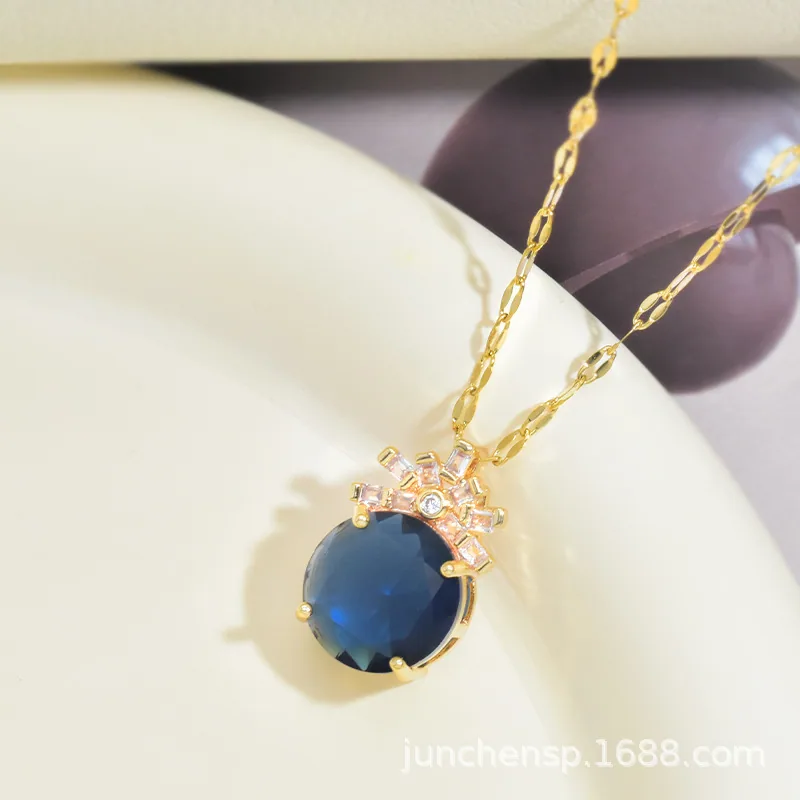Vintage round gemstone jewelry womens jewelry set niche light luxury necklace ring send mom spot wholesale