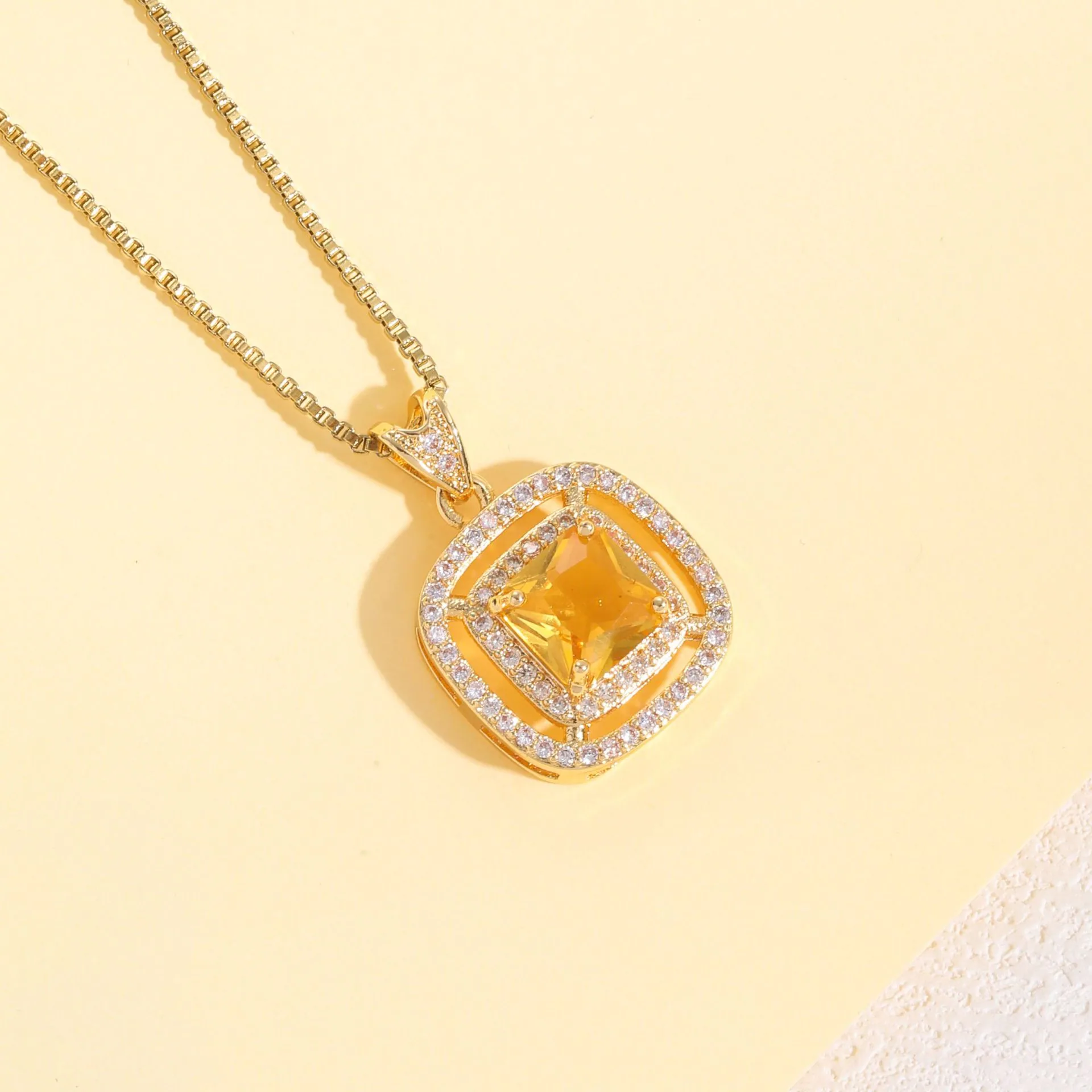 Korean version of light luxury small sugar cube necklace womens simple fashion temperament micro inlaid zircon ring earrings thr
