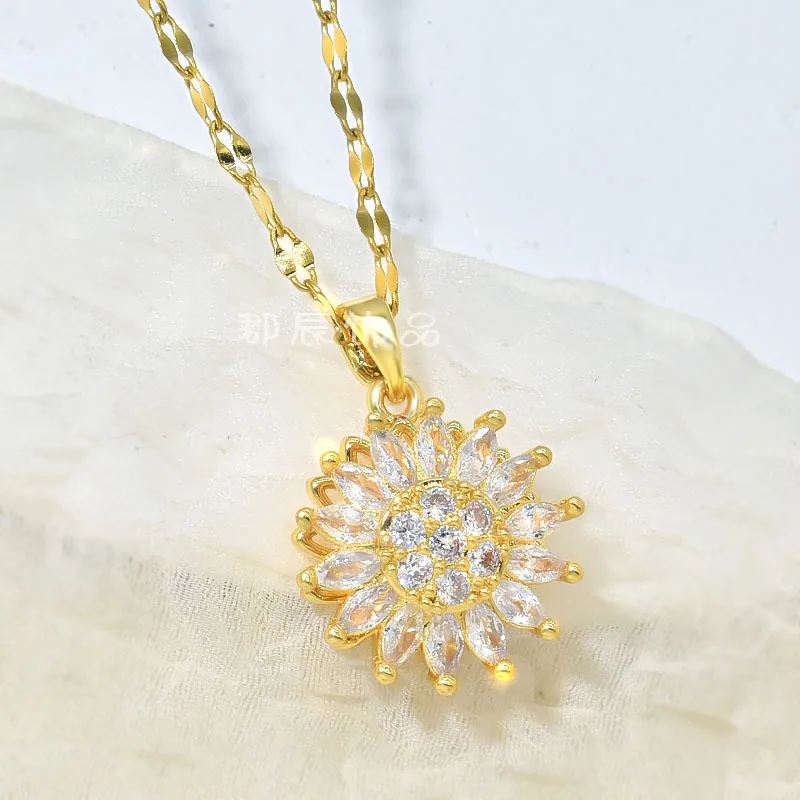 popular rota sunflower necklace womens micro inlaid with diamonds, niche design, simple fashion, factory direct sales